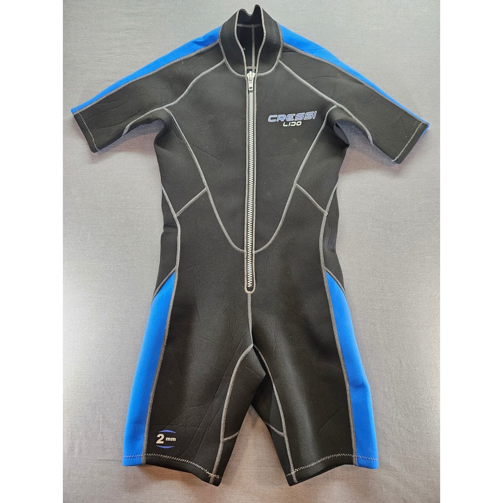Cressi Lido Men 2mm Shorty Wetsuit Black Blue Front Zip Scuba Snorkel Size L/4